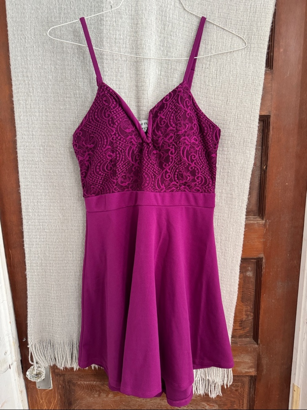 Almost Famous XL- Lace Bust A-Line Slip Dress in Deep Magenta